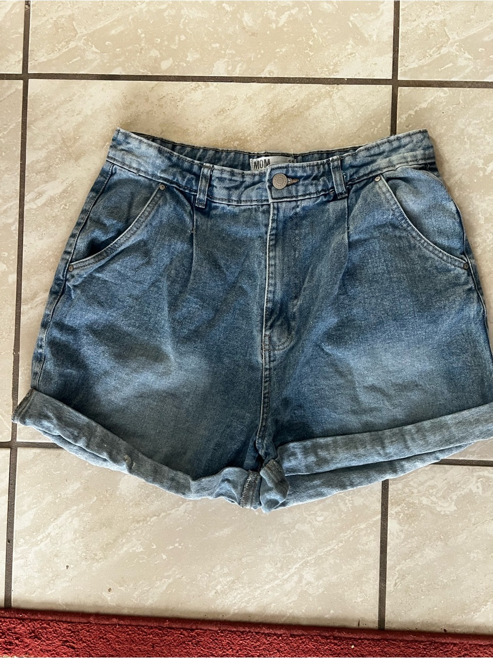 refuge Faded Blue Rolled Hem Mom Jean Shorts